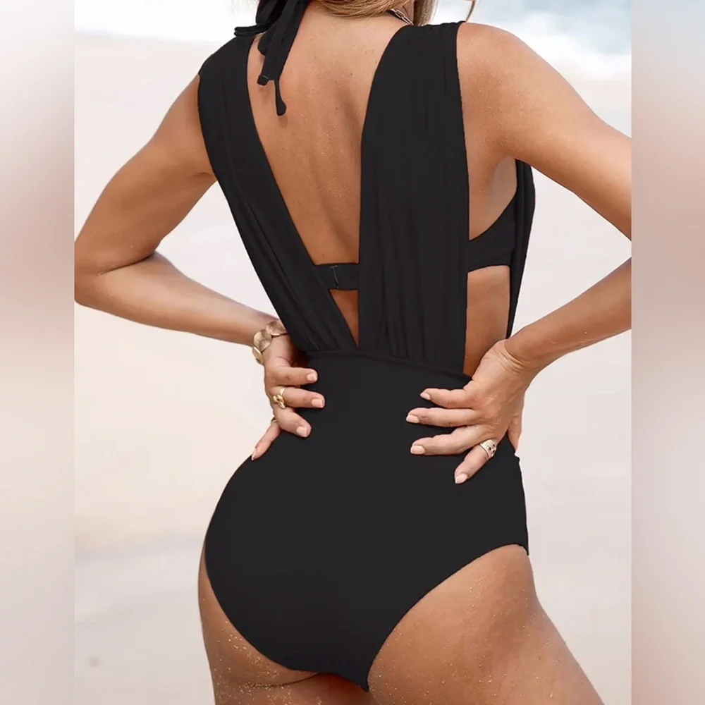 LilyLove Plunge One-Piece Swimsuit with Optional Bra Top, size XL